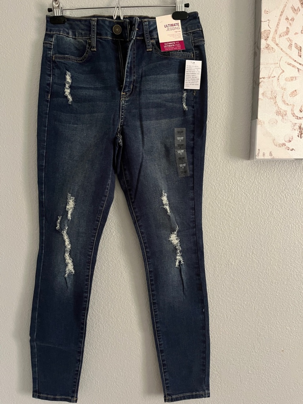 SO NWT Dark Blue Distressed Ultimate Jeggings High Rise Pants Kohls Size 9 10